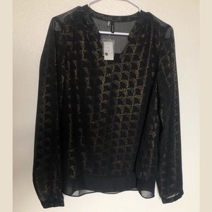 Maurices Blouse Black Gold Semi Sheer Long Sleeve